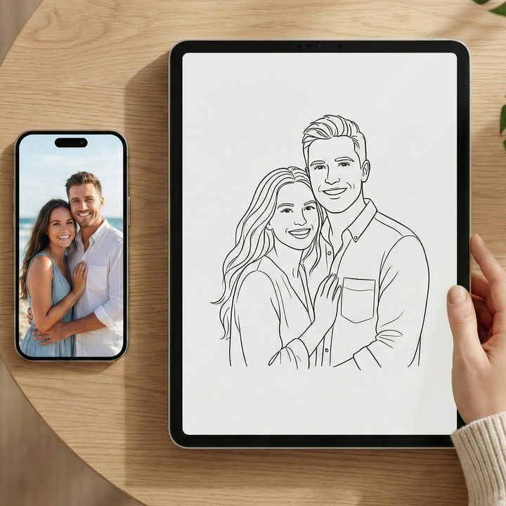 Line Art & One Line Portrait zeichnen lassen - Digital vom Foto (Zum Ausdrucken)