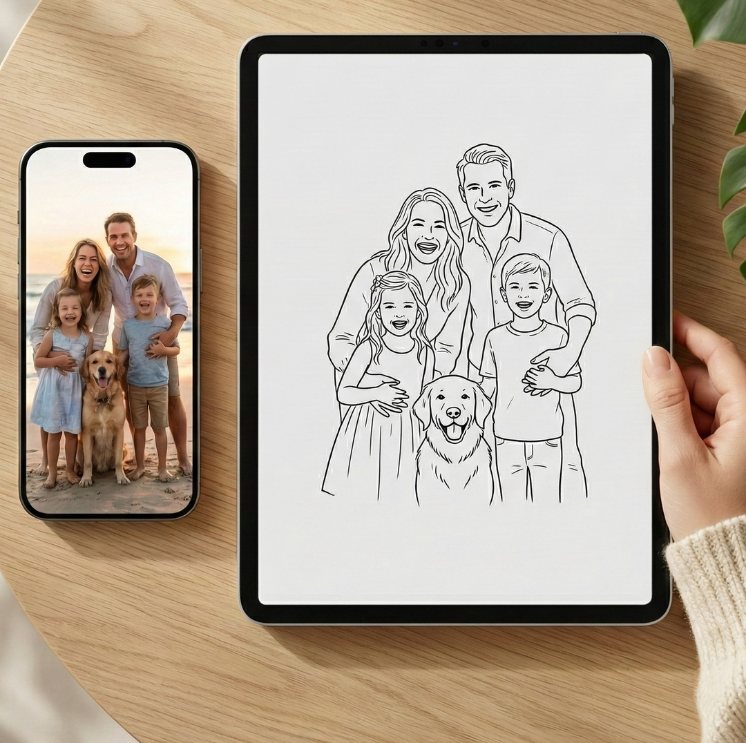 Line Art & One Line Portrait zeichnen lassen - Digital vom Foto (Zum Ausdrucken)